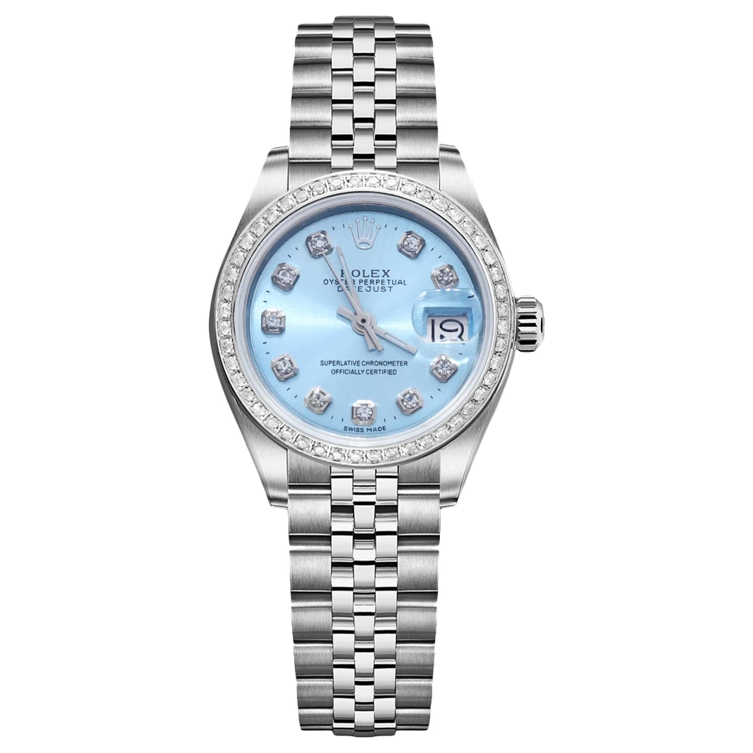 99新 Rolex/劳力士 女装日志型系列6917冰蓝盘后钻腕表/WHP033540