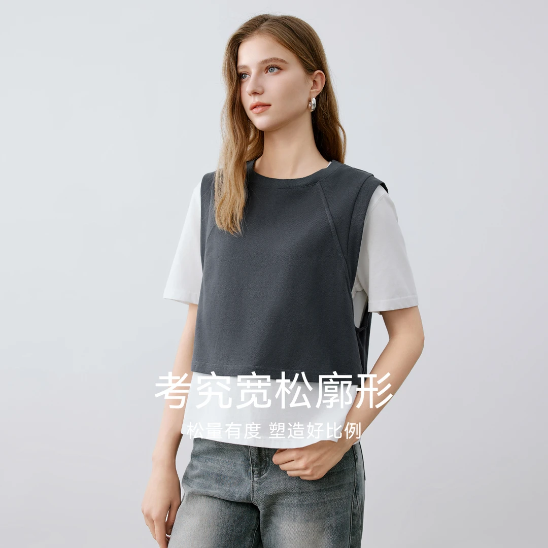 Elva' Island时尚套装女2025春季新款短袖T恤两件套