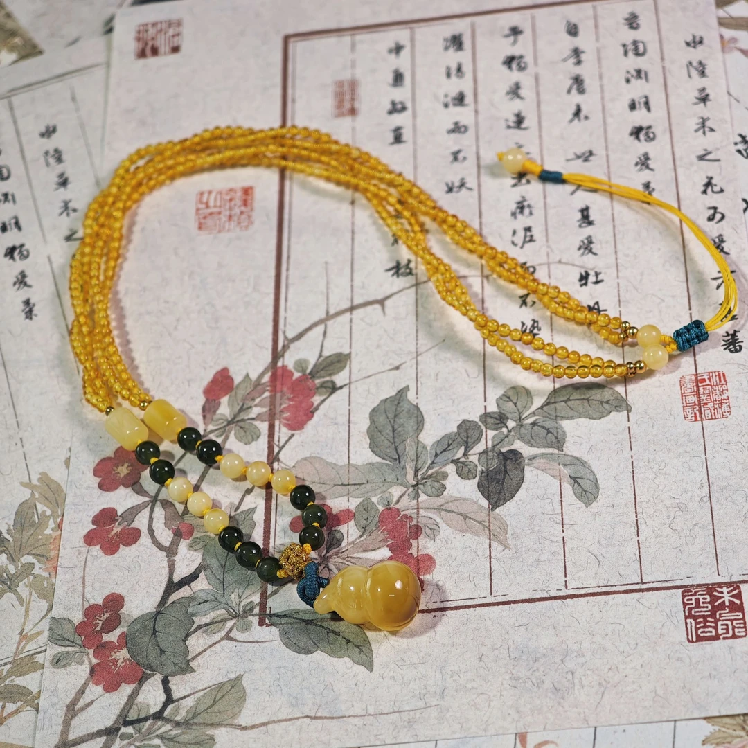 【Y】BT112510金珀碧玉项链diy蜜蜡葫芦