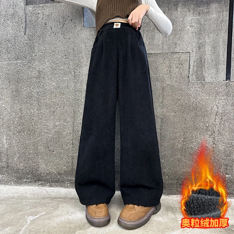 女童加绒裤冬季直筒休闲显瘦宽松款中大童保暖长裤雪尼尔百搭冬裤