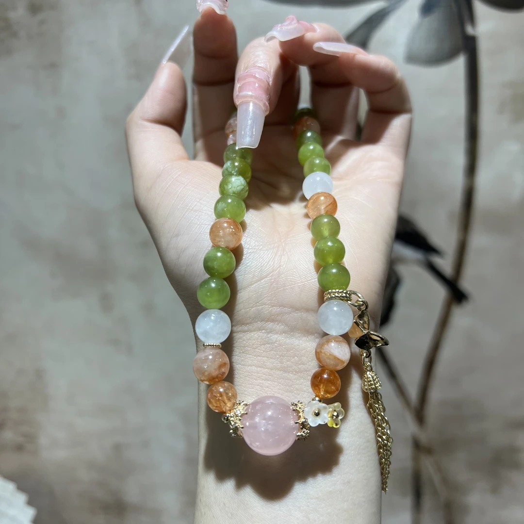 【月月家】AX001天然水晶 原创青提奶盖双圈手串 8-9mm多样性发其一