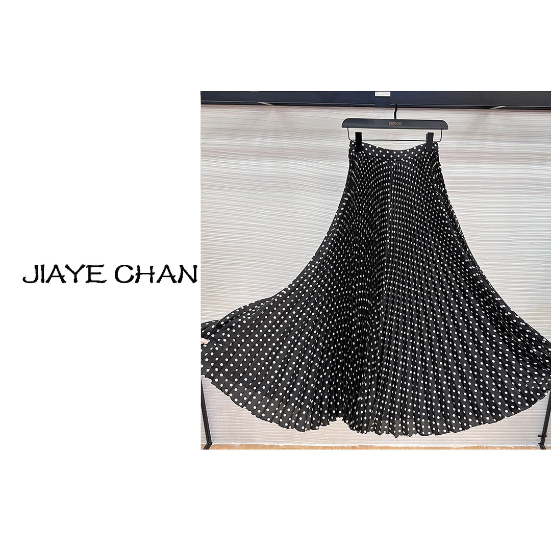 JIAYE CHAN 优雅波点大摆百褶半身裙