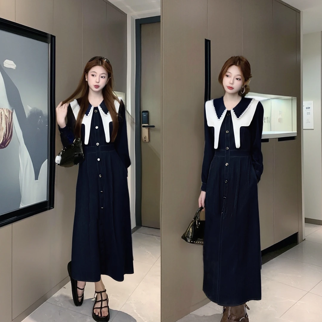 【筱安】法式连衣裙时尚气质减龄娃娃领设计显瘦遮肉连衣裙女TX0074