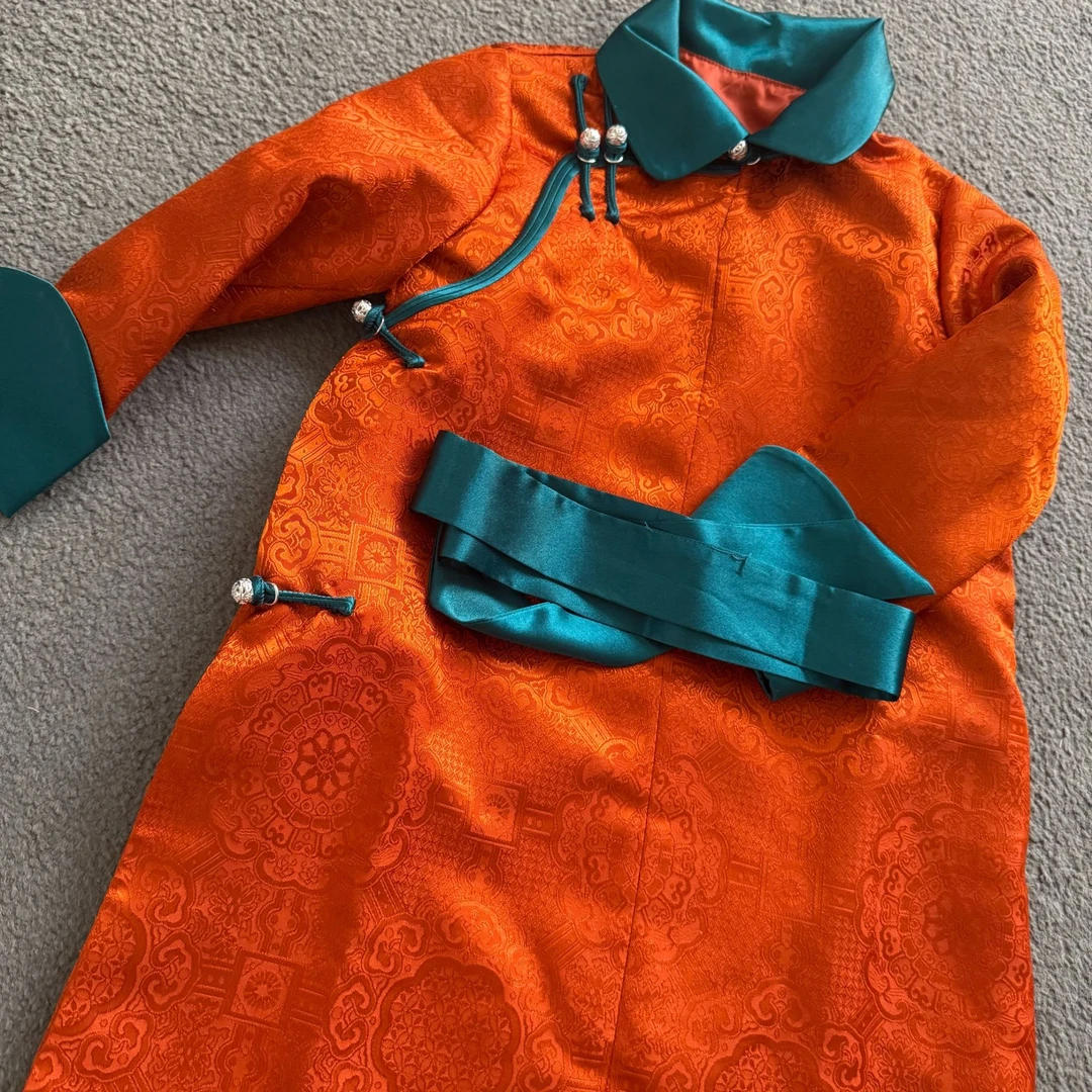 【黛尔玛精品服饰1】黛尔玛儿童款新品橘色传统袍T1034