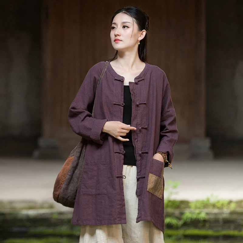 2025秋棉麻女装新款苎麻原创设计开衫禅意个性流浪风女式外衣外套
