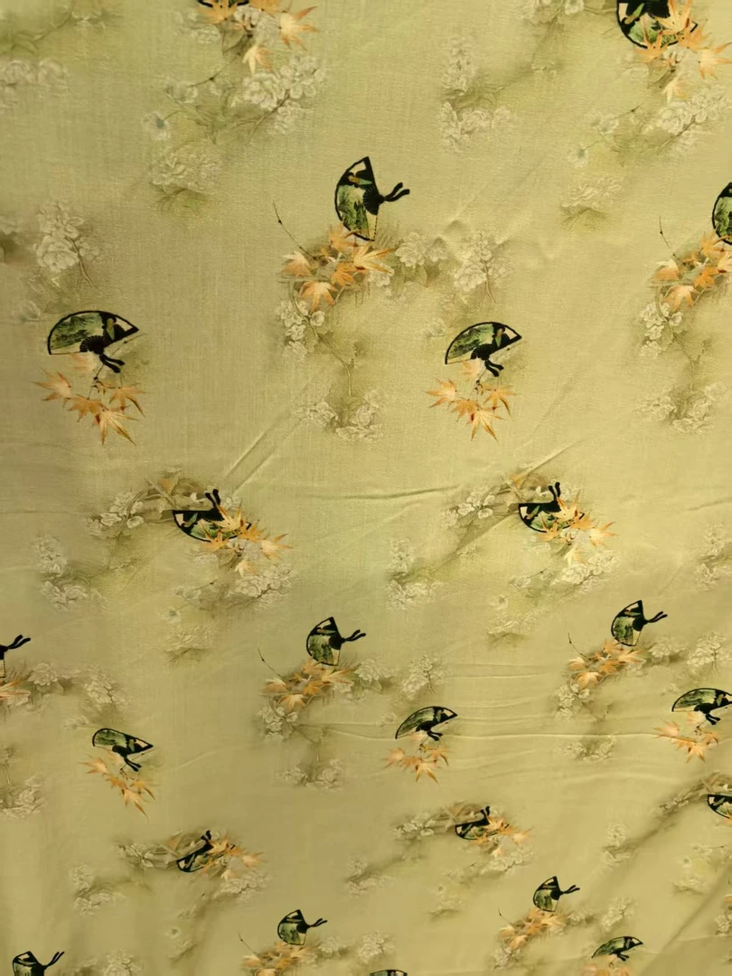 烟雨花扇  5D浮雕百棉棉绸  传统连衣裙旗袍套装被套家居服面料