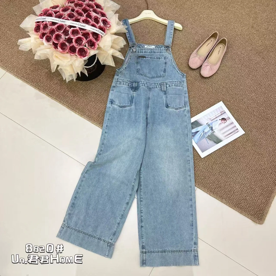 君君家【背带裤】8820设计感减龄无弹牛仔背带裤百搭韩版阔腿裤