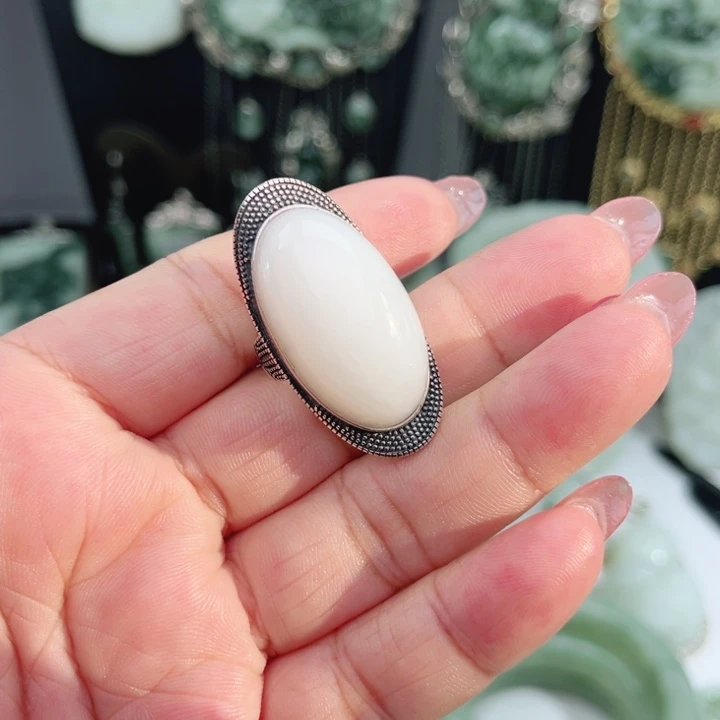 和田玉银S925镶嵌戒指