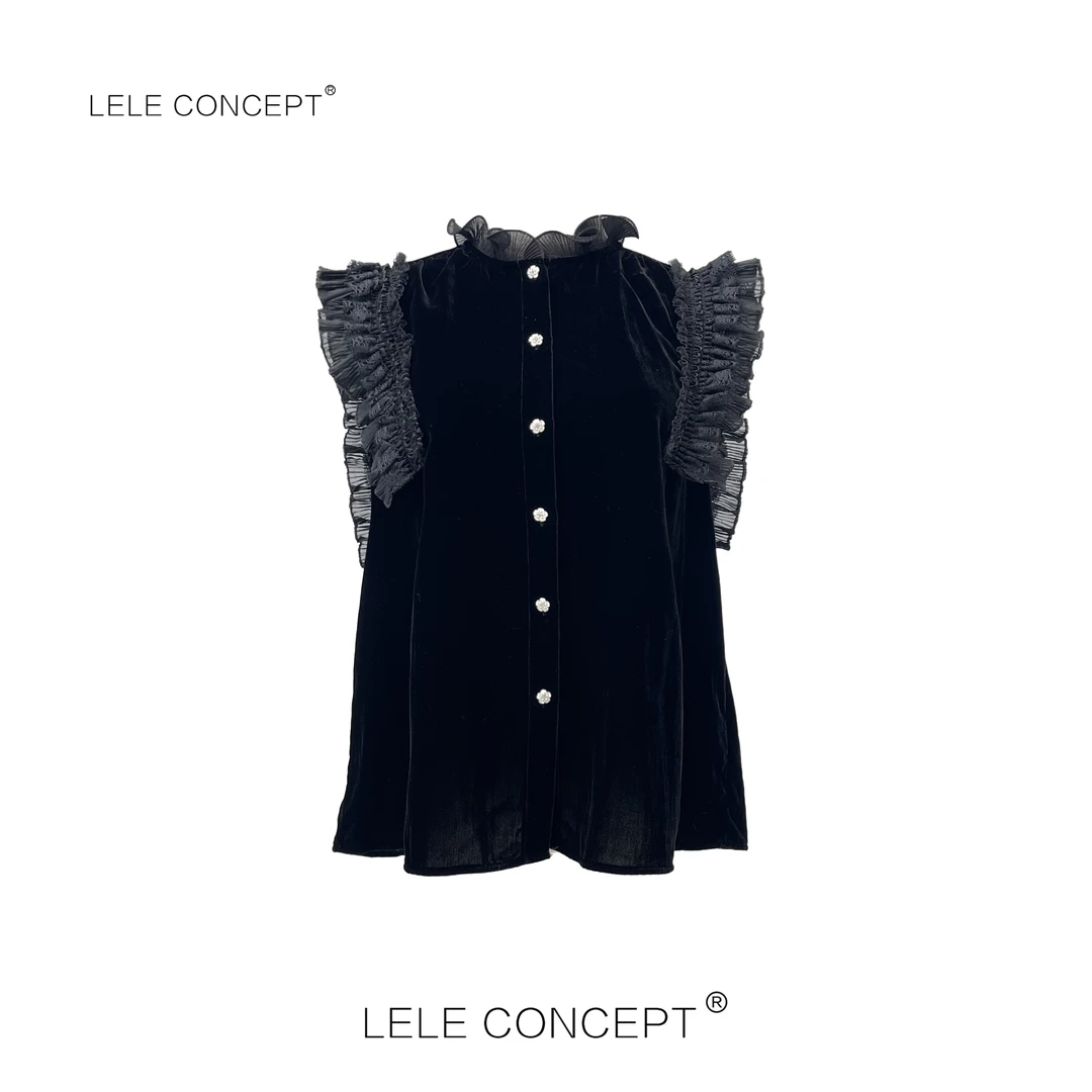 LELE CONCEPT｜【如一】丝绒菲边无袖上衣气质长袖轻奢小众S0875