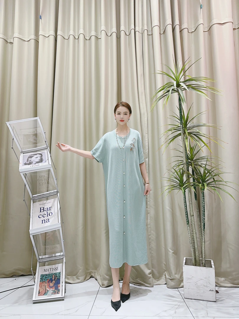 9220【春夏】薄荷绿一衣两穿中长款时尚显瘦宽松简约气质连衣裙