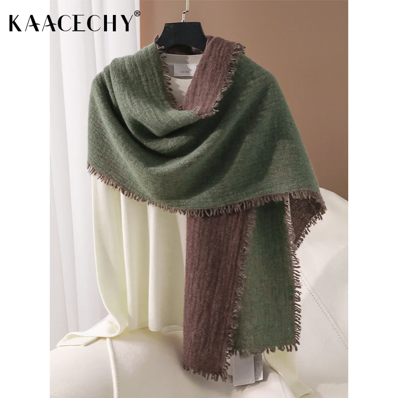 双色保暖羊绒围巾女款爆款2025新款高端经典复古护颈毛边披肩外搭