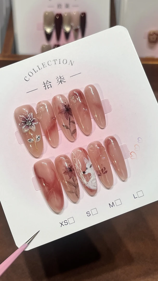 「狐梦三千」-拾柒家手工穿戴甲 水彩白狐雕花 梦幻高级显白