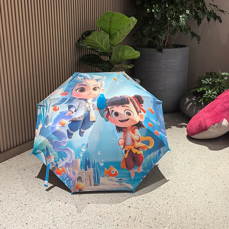 哪咤儿童雨伞学生上学专用敖丙男孩女孩哪吒黑胶加厚防晒长柄伞