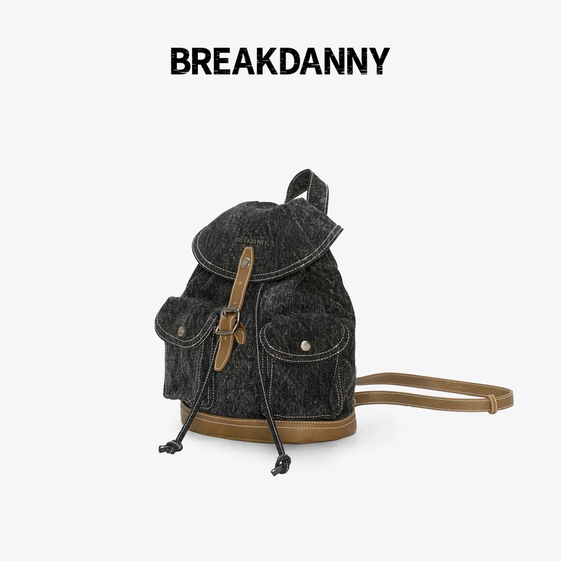 BREAKDANNY打破丹宁牛仔水洗双肩包沙土色软包复古休闲户女生书包