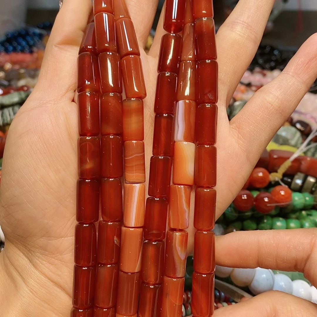 散珠玛瑙/玉髓红玛瑙管一条8mm