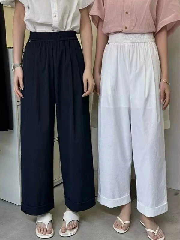 8309番外夏季新款宽松高腰显瘦卷边休闲九分阔腿裤女