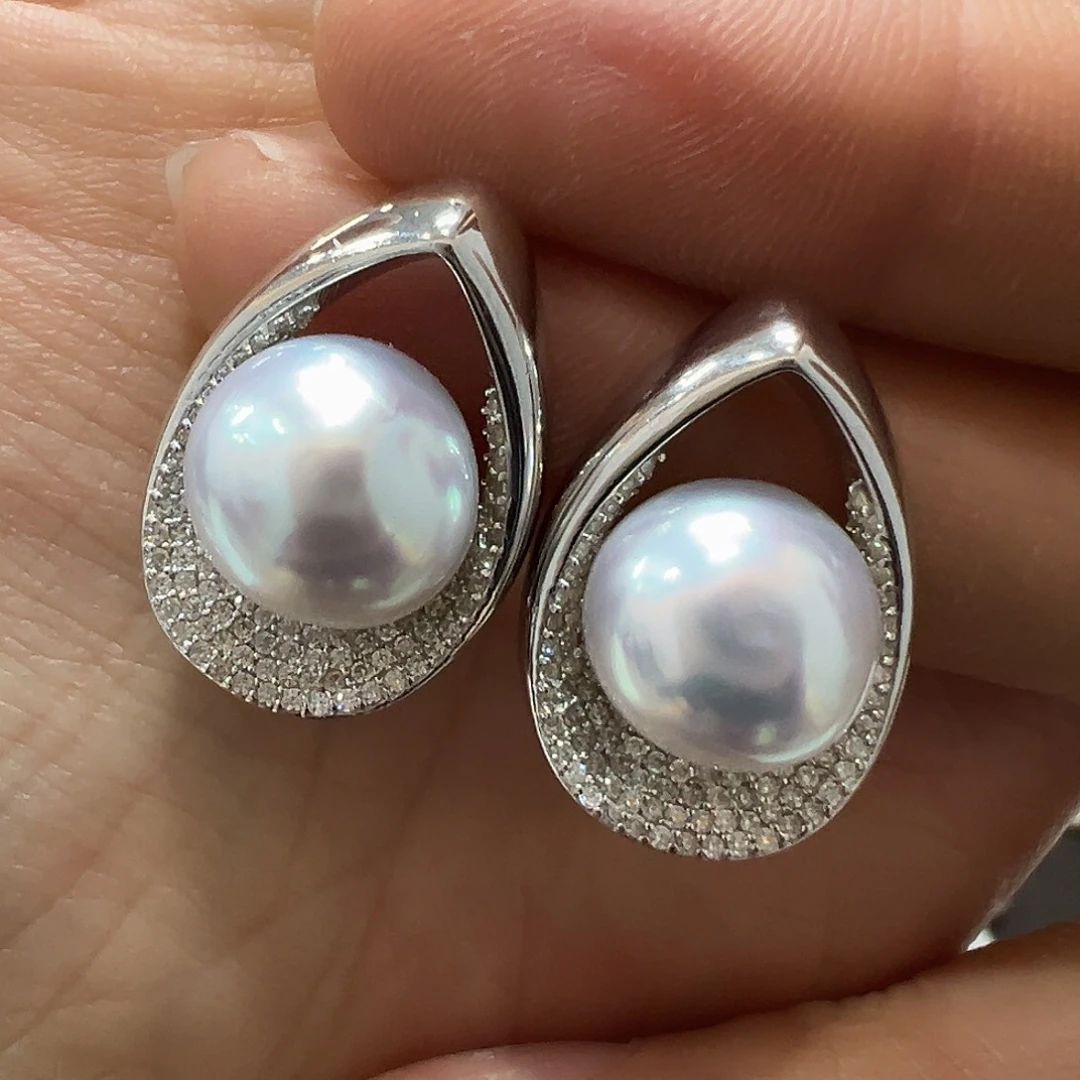 海水珍珠耳饰银S925镶嵌