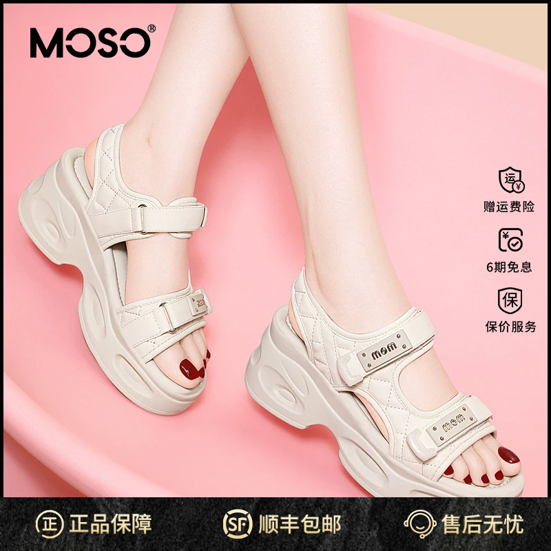 MOSO厚底凉鞋女秋季鞋子女ins潮牌百搭外穿魔术贴轻便休闲运动罗