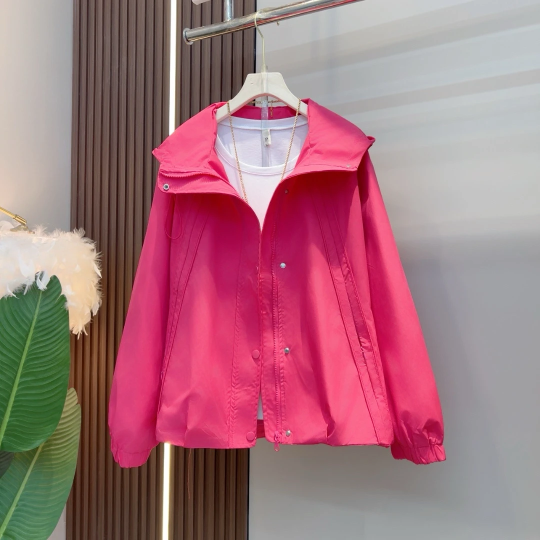 2025夏季新款休闲连帽糖果色外套胖妹妹显瘦减龄拉链上衣5008