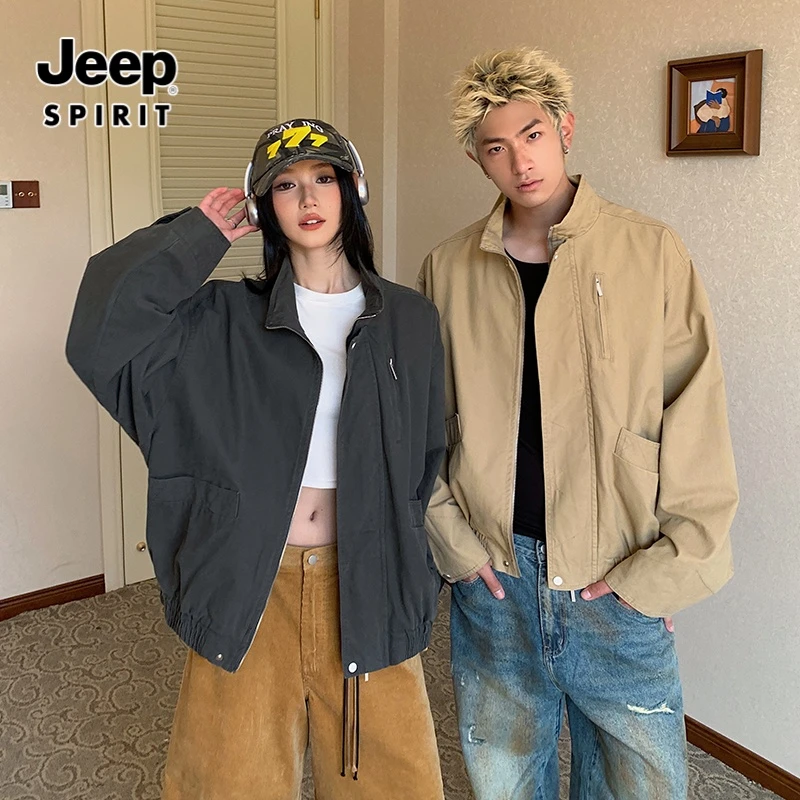 JEEP吉普秋季美式复古bomber立领飞行员夹克男女巴恩风工装外套