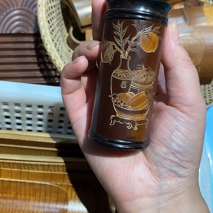 网***风老煤竹手工雕刻精品茶叶罐