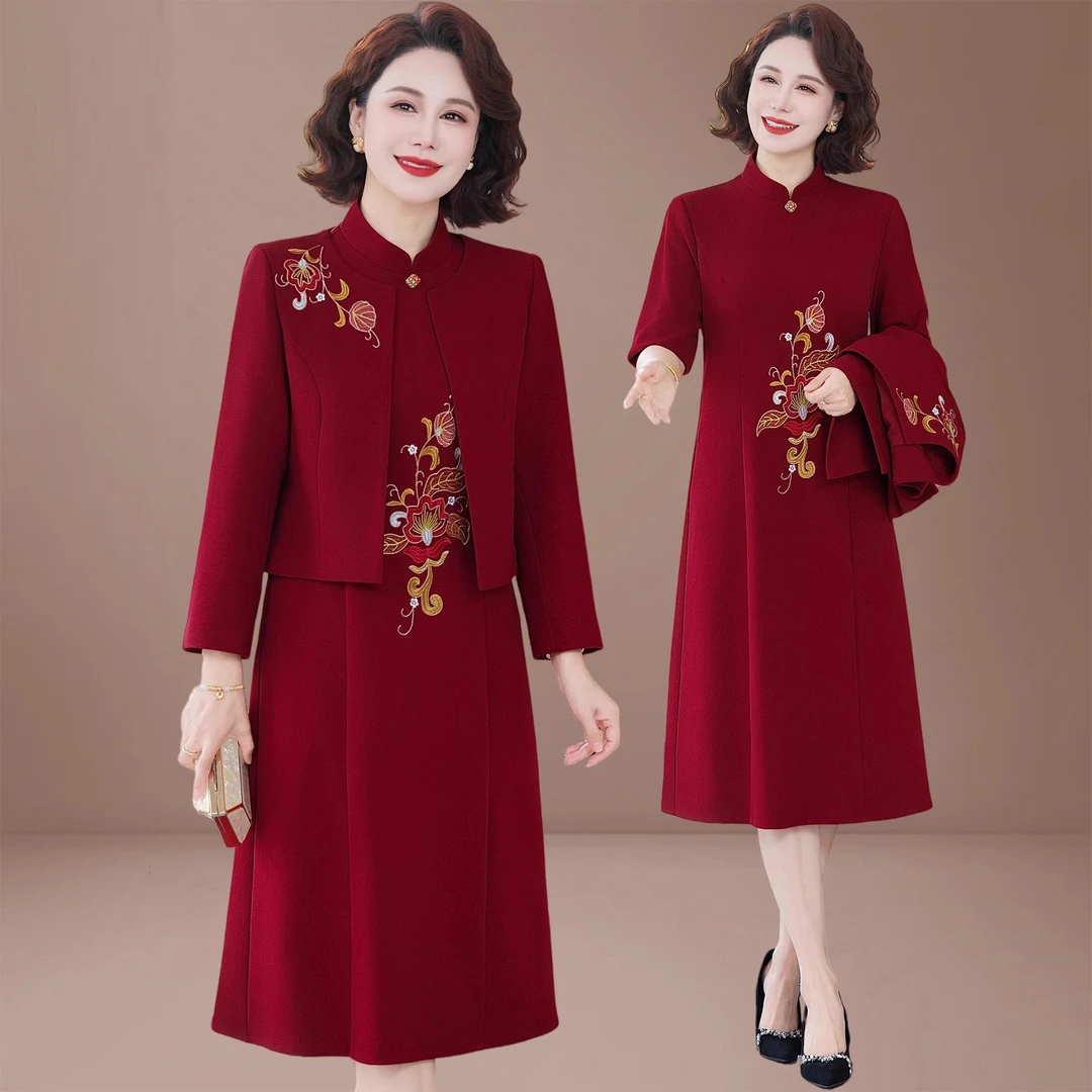 十一喜婆婆婚宴装2025新款结婚礼服中老年女妈妈秋装连衣裙两件套
