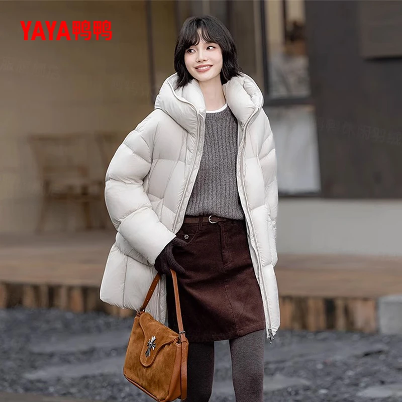 YAYA/鸭鸭羽绒服女中长款时尚休闲潮流宽松保暖外套YE4B616552N