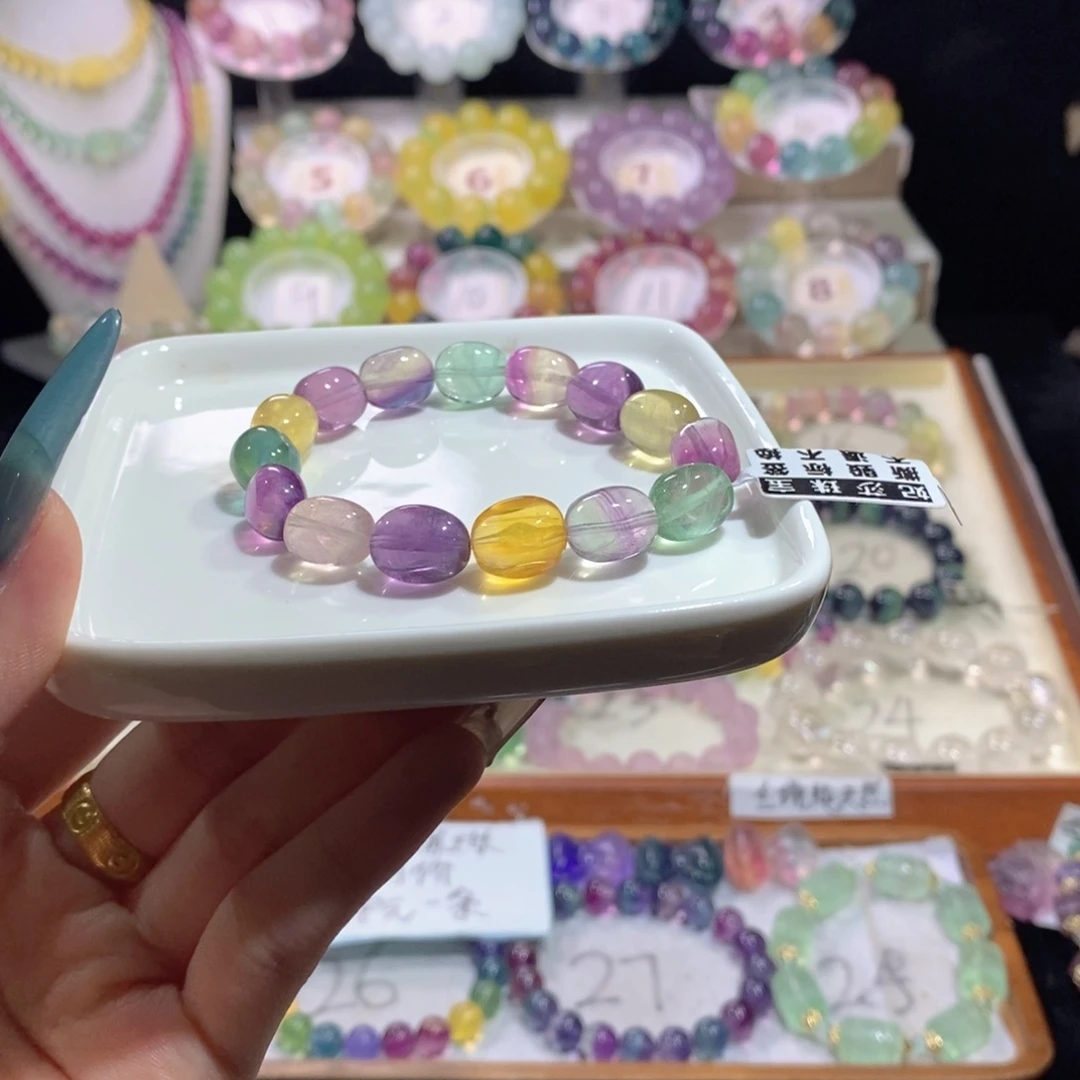 未镶嵌手链萤石彩虹糖豆