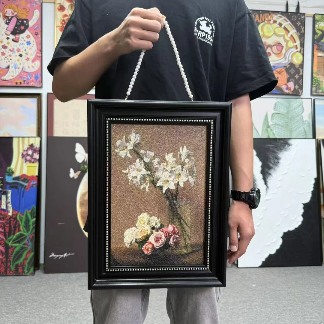 风手工摆台装饰画带珠链用于餐厅卧室玄关背景3040