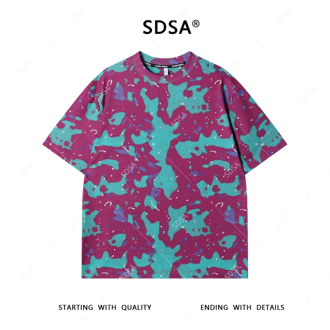 SDSA夏季新款男士痞帅撞色泼墨圆领短袖T恤小众设计高级感百搭