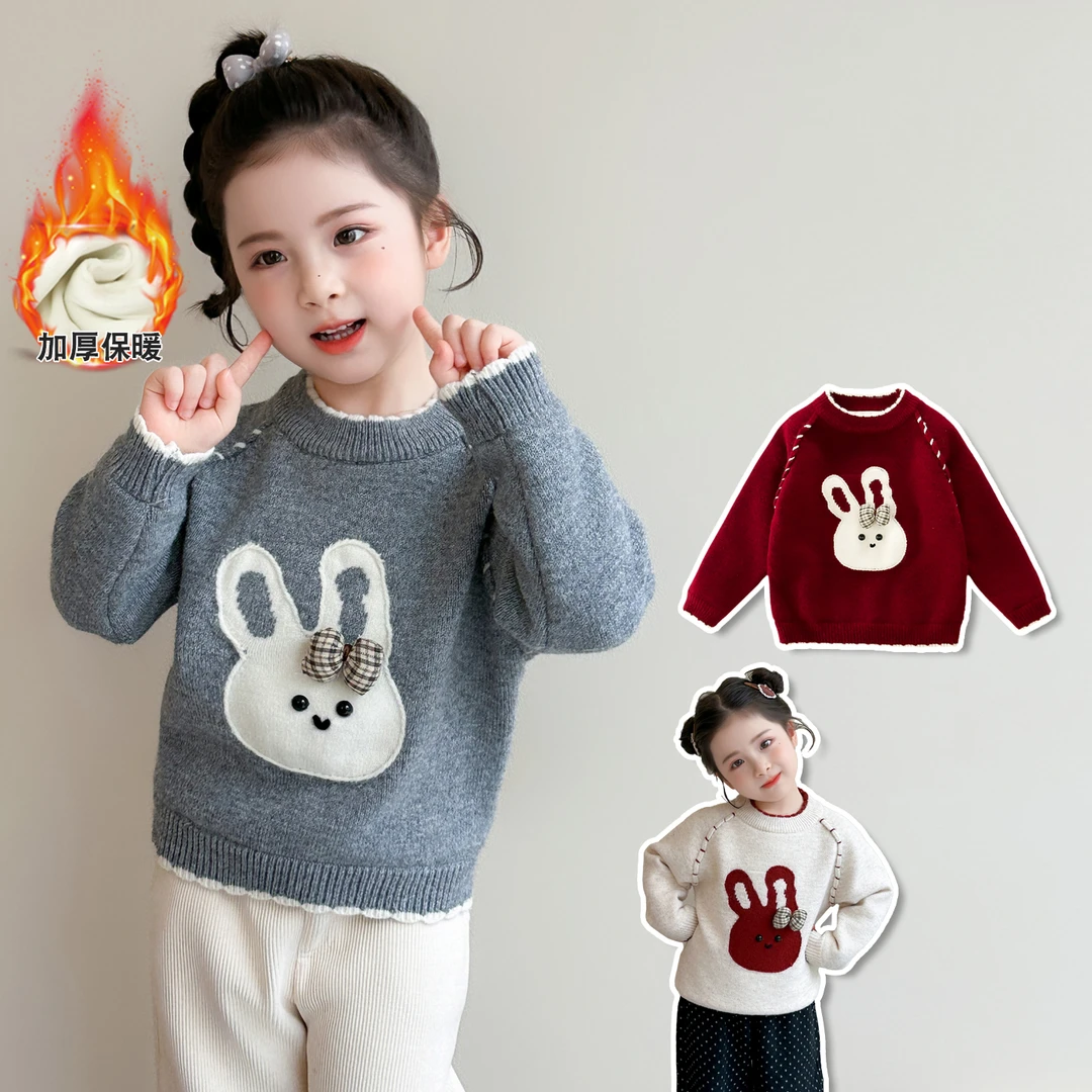 女童加绒毛衣儿童洋气时髦加厚针织衫小女孩宝宝秋冬装2025新款潮