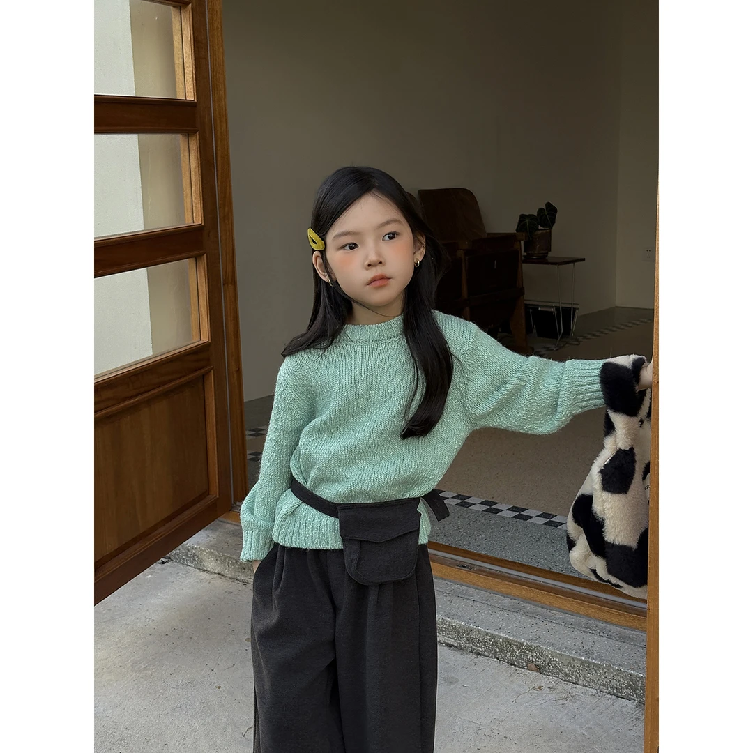 Harper kids 韩版女童洋气圆领宽松纯色百搭针织毛衣 H25A030747