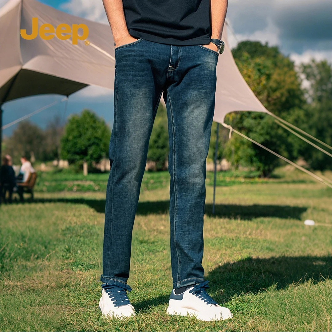 JEEP吉普 男秋冬水洗牛仔裤直筒牛仔裤男简约舒适通勤百搭长裤