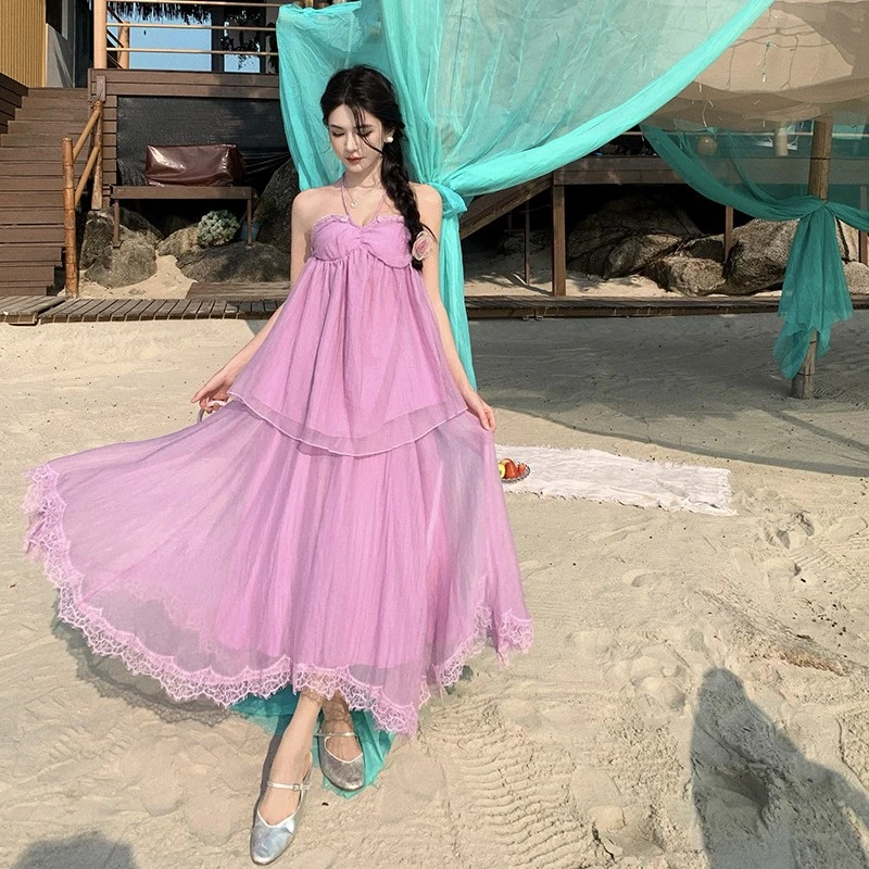 绝美抹胸套装裙女可盐可甜套装夏季两件套超仙的紫色吊带+半身裙