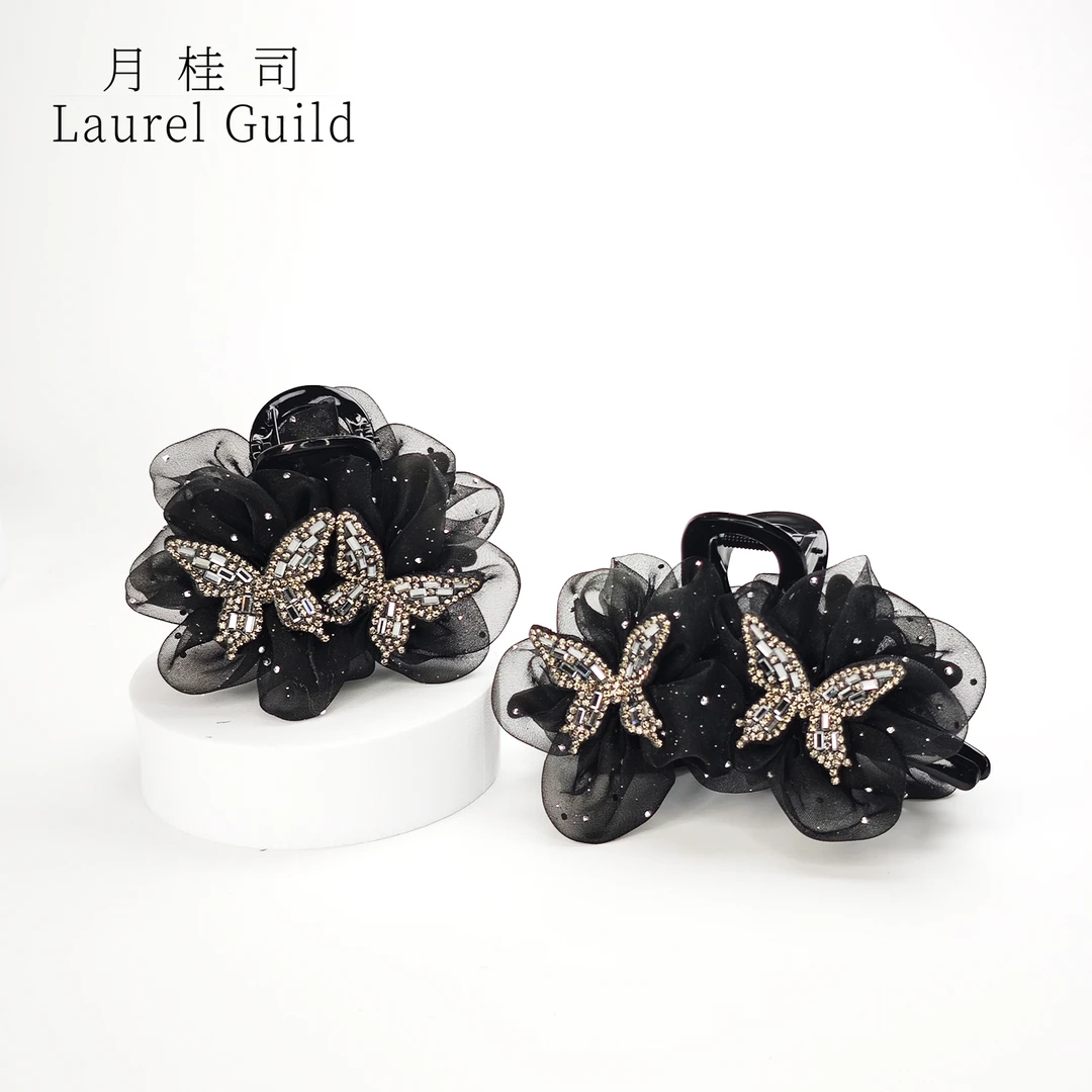 月桂司 双蝴蝶黑纱气质抓夹小众高级百搭发饰发夹经典发饰 YN149