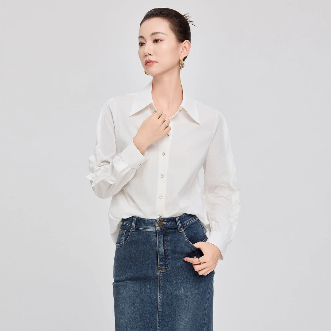 【达人专享】【衬衫】秋季时尚纯色简约通勤可外搭女式衬衣9C113211