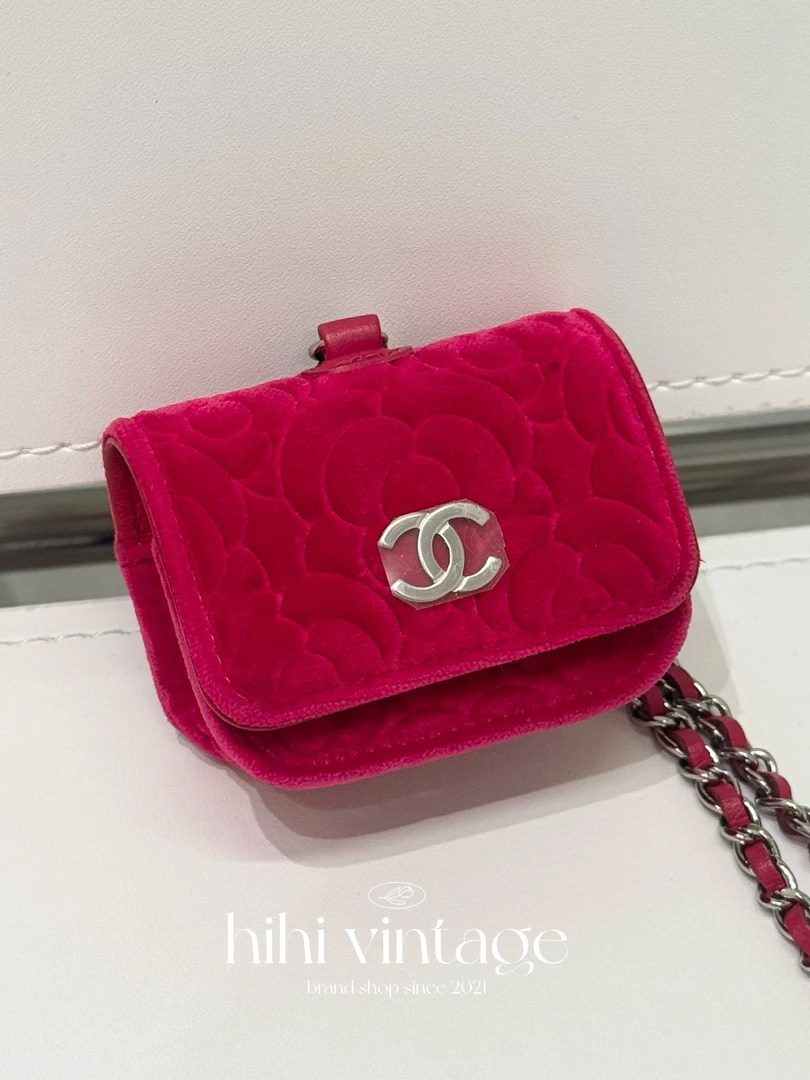 99新 Chanel/香奈儿 HIHI/20K玫红色丝绒耳机包30开二店/13661998