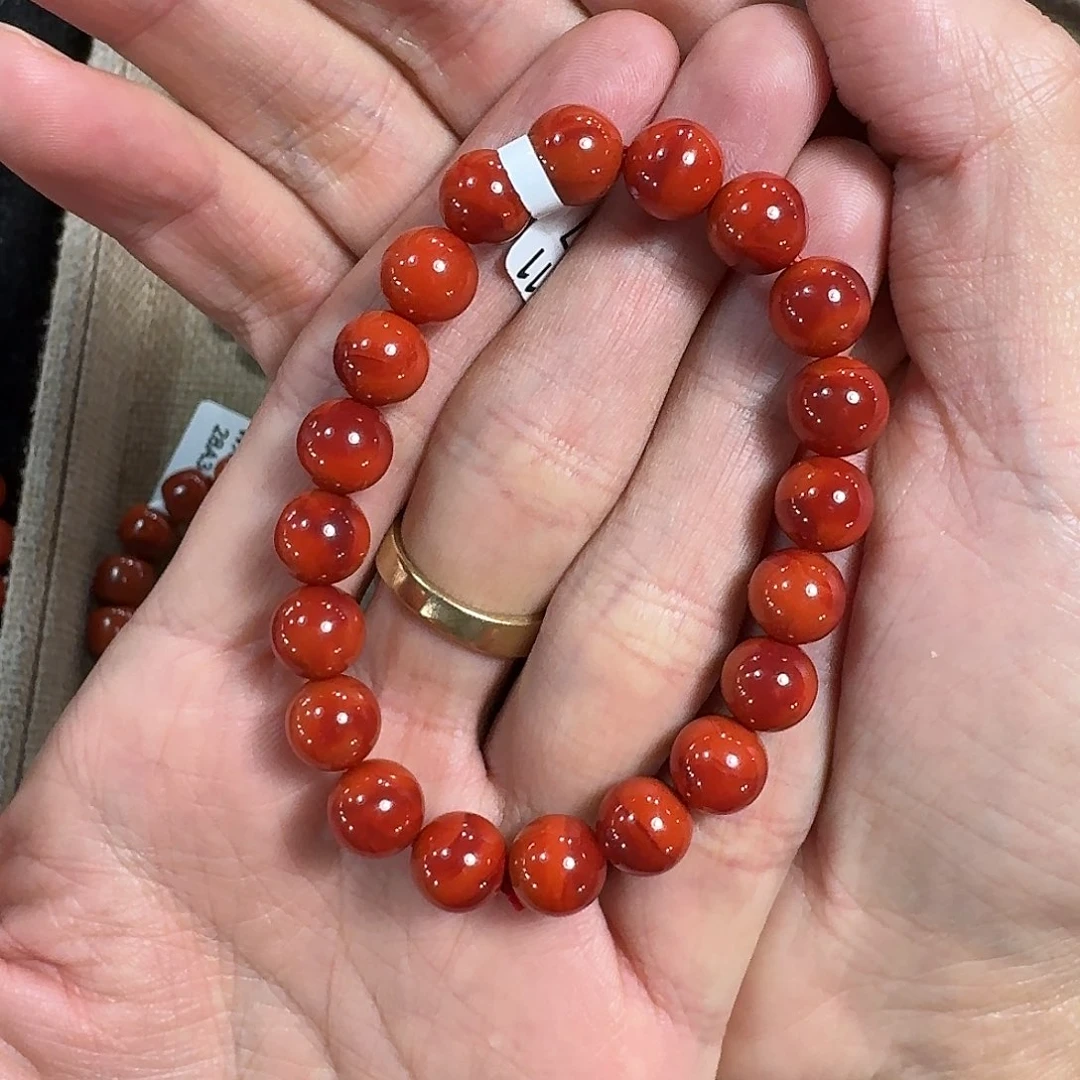 ～****南红玛瑙未镶嵌手链手串原矿南红瓦西高品质柿子锦9