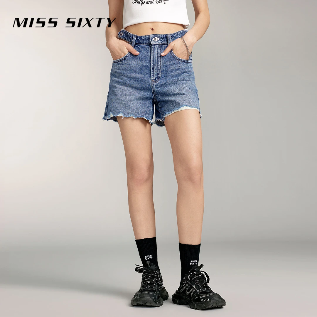 MissSixty短款牛仔短裤小众韩版蕾丝女性感镂空腰头磨破丹宁风