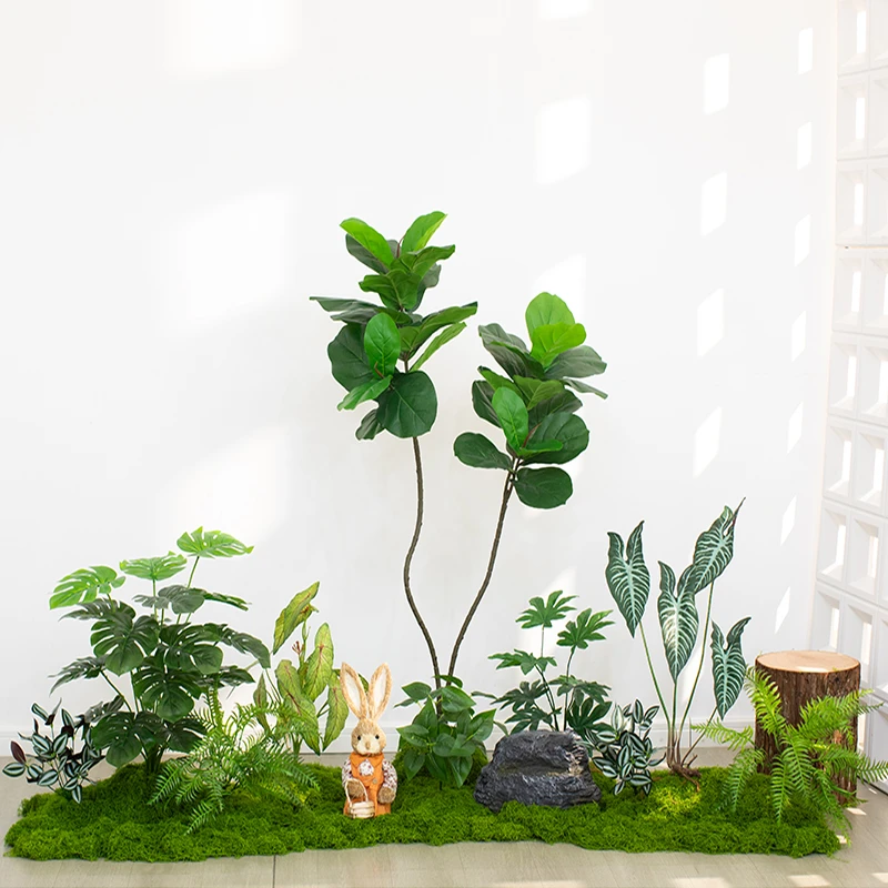 仿真绿植组合造景假植物景观苔藓楼梯下商场假树室内盆栽装饰摆件