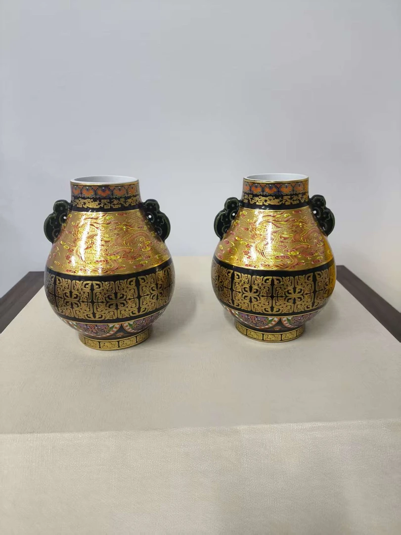 鑫哥宠粉福利/珐琅福寿连绵对瓶/陶瓷/XB00655
