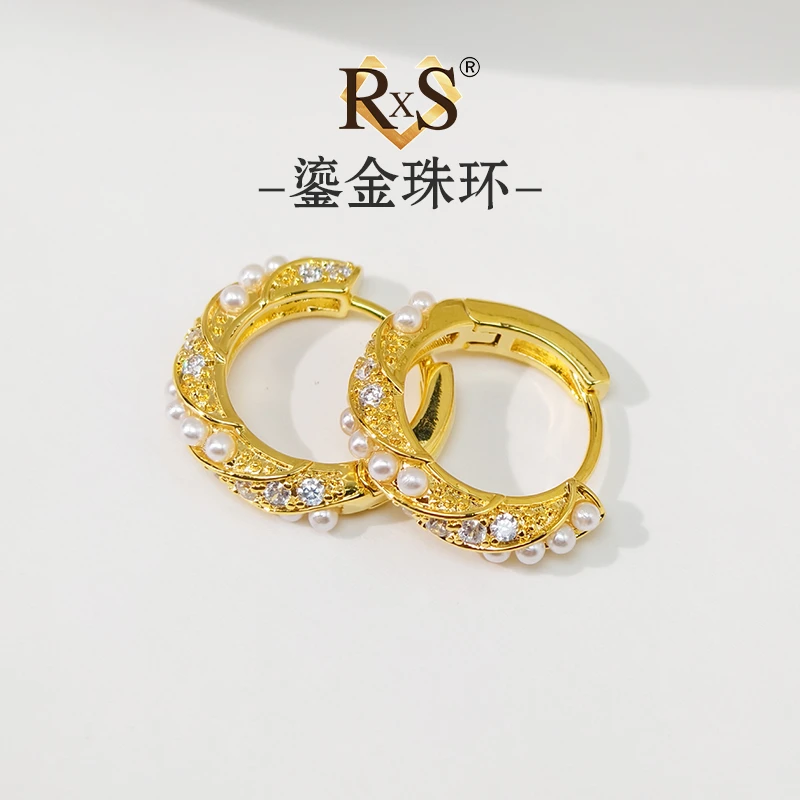 铜合金耳饰 镀K金 K049【鎏金珠环】轻奢锆石耳扣