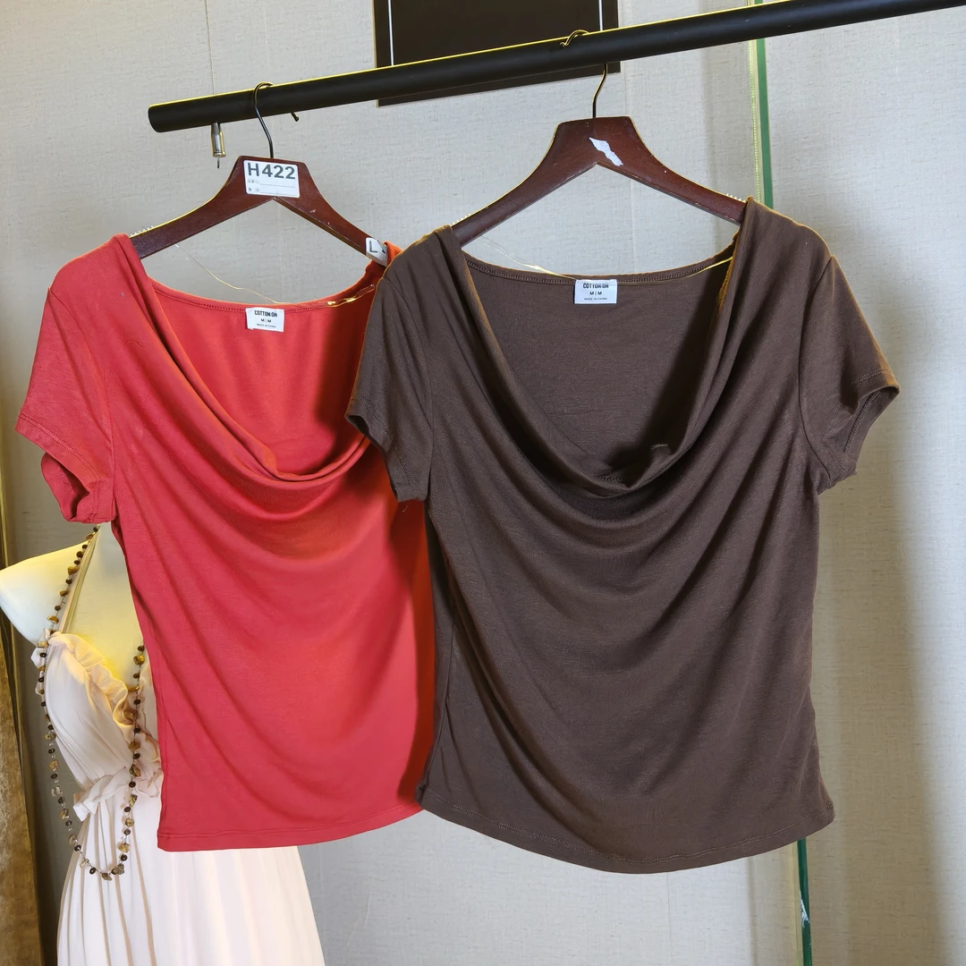 粘纤荡领修身短袖NO退换