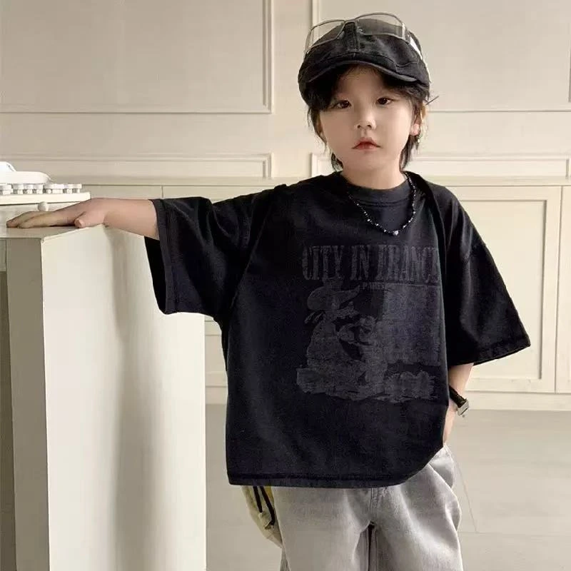 夏季新款中小童短袖t恤男女童洋气可爱宝宝夏装卡通印花半袖上衣