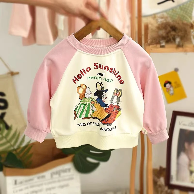 37094儿童可爱百搭春秋洋气2025新款卫衣休闲女宝可爱小兔一家