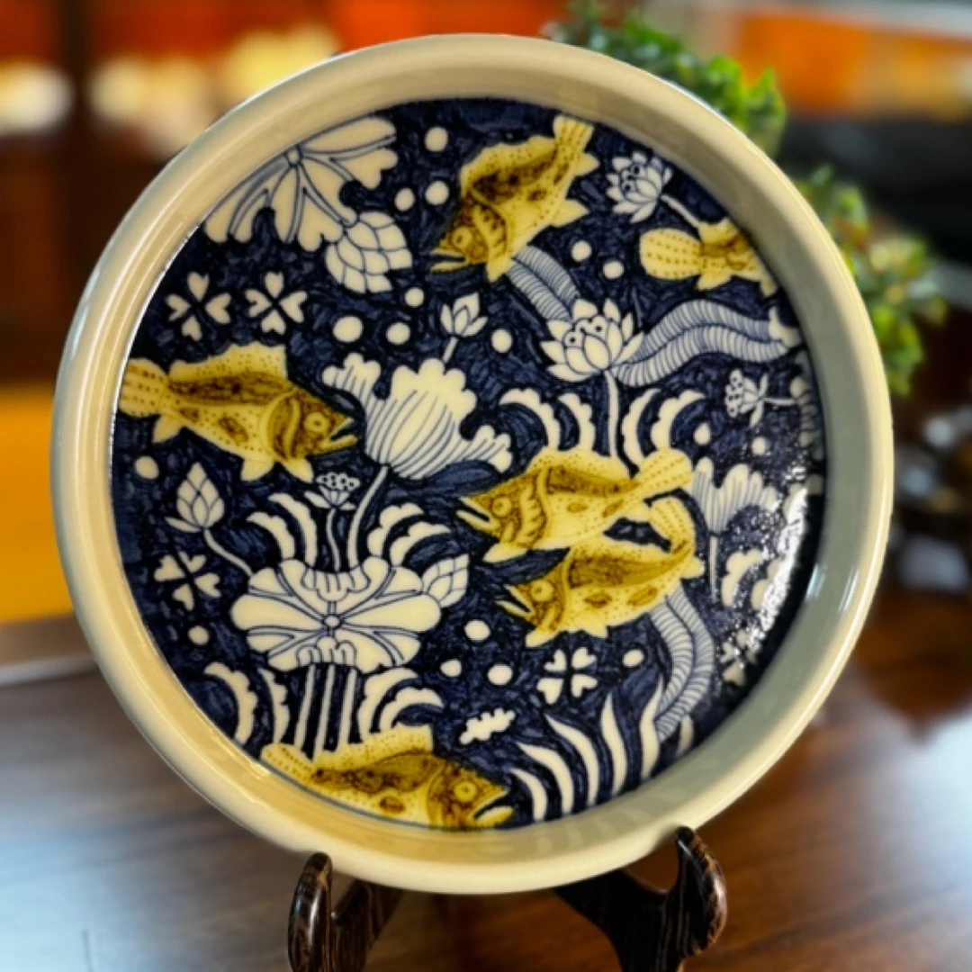 【素兮临古】景德镇手绘青花釉里金九鳜壶承（直径18高端上档次茶具