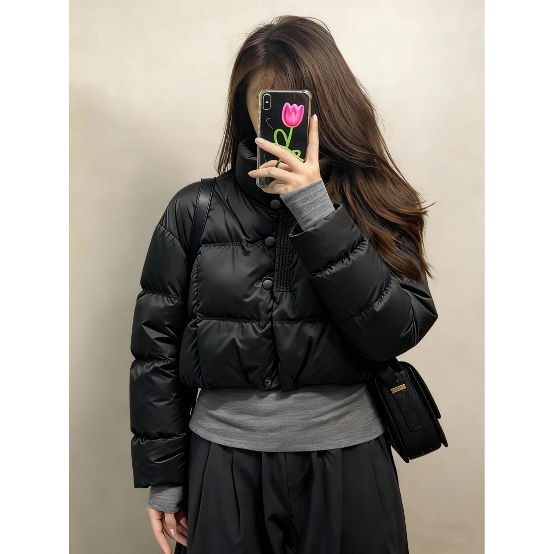 VONSRMAN黑色短款羽绒服女2025冬季新款小个子高腰气质显瘦高级感