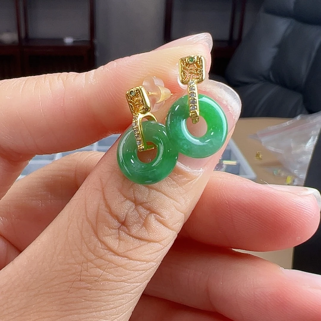 银S925镶嵌翡翠耳饰耳饰33