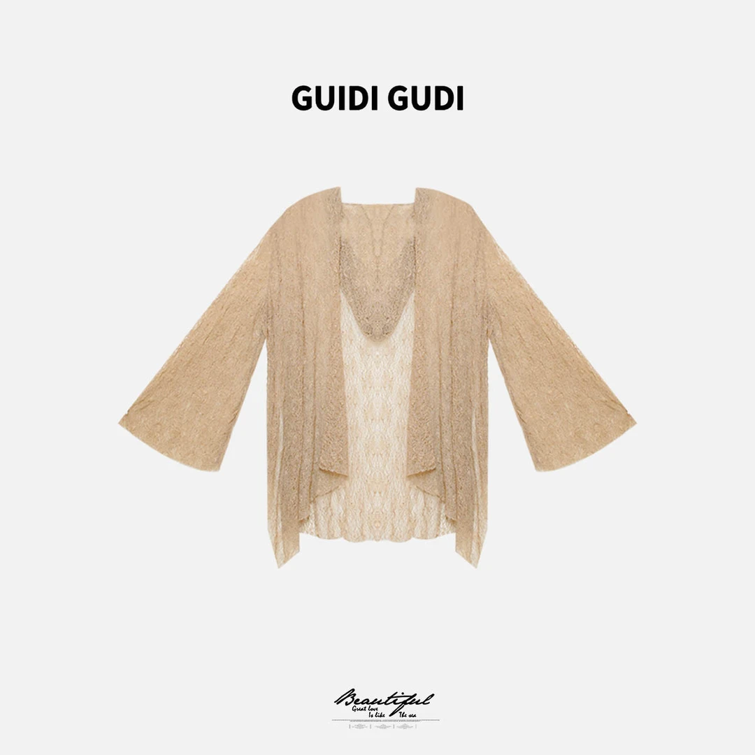 GUIDI GUDI【风沙】黄加蓝重工蕾丝连帽长袖外套