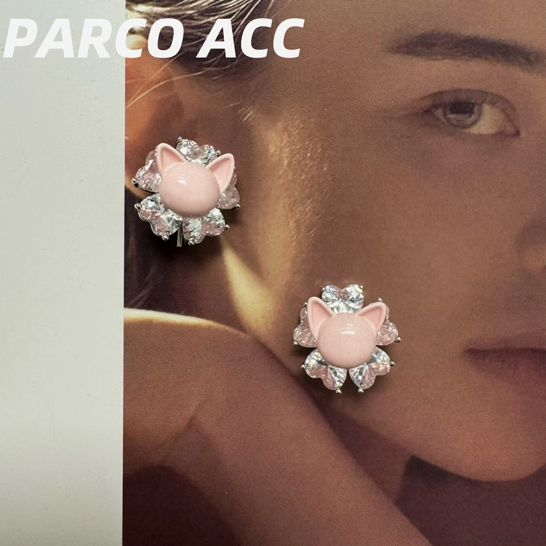 铜合金珐琅耳饰 S510 樱花猫咪耳钉